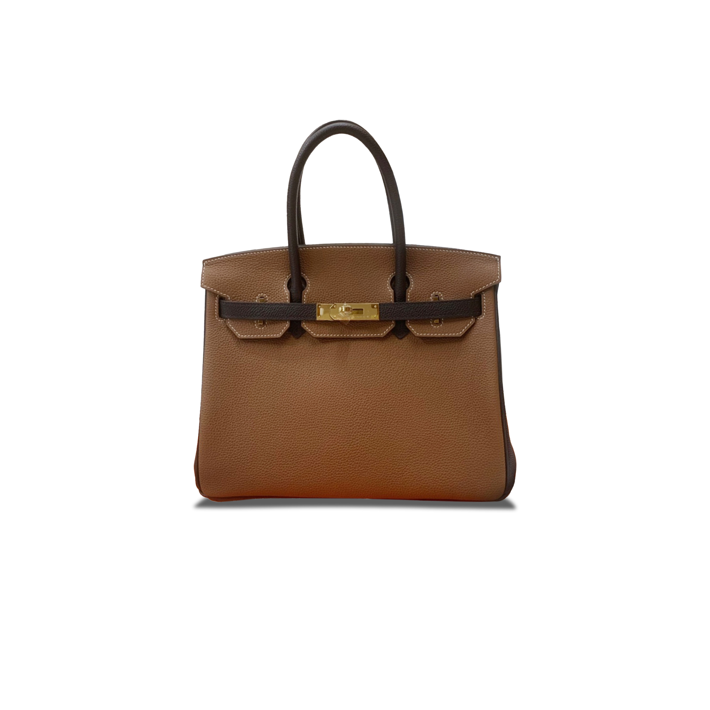 HERMES BIRKIN 25 TOGGLE LEATHER EBONY AND KHAKI GOLD BUCKLE BK2537TGGP (25*20*13cm)